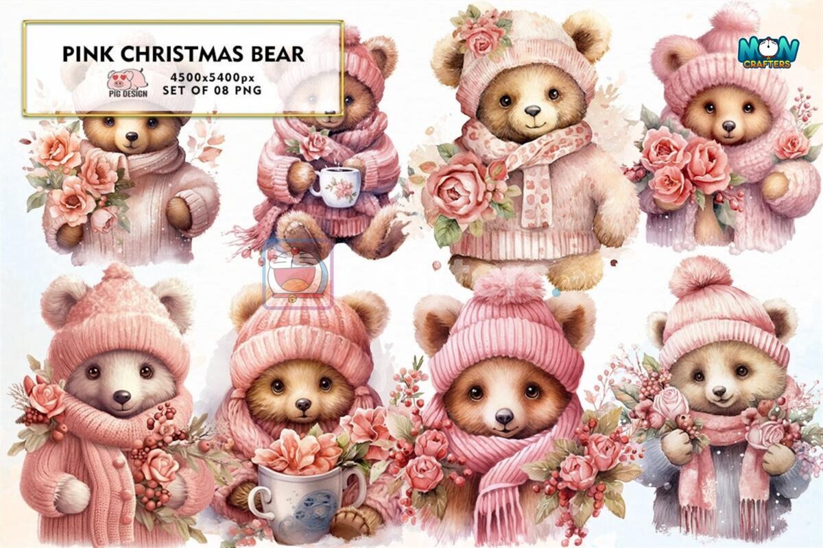 pink-christmas-bear-sublimation-clipart