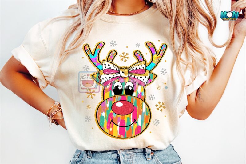 colorful-coquette-christmas-reindeer-png